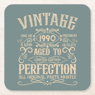 Personalized vintage 35th birthday party square paper coaster