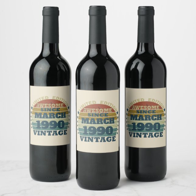Personalized vintage 35th birthday party wine label (Bottles)