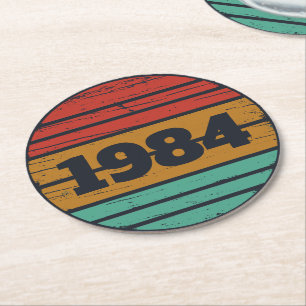 Personalized vintage 40th birthday gifts round paper coaster