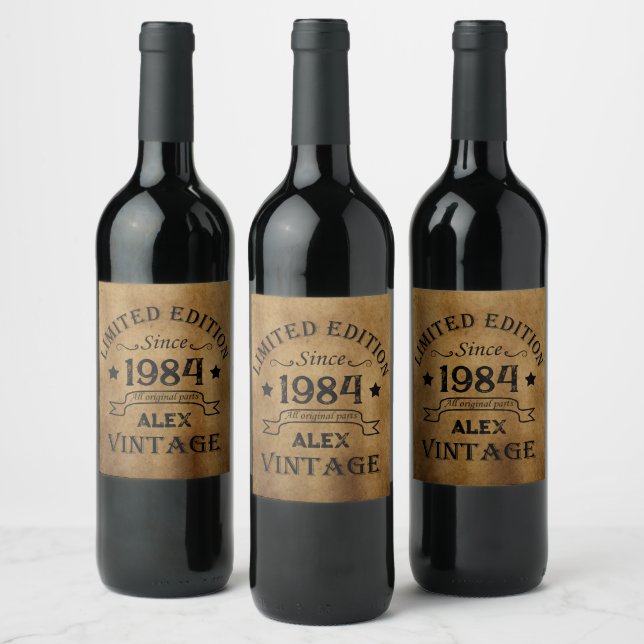 Personalized vintage 40th birthday gifts wine label (Bottles)