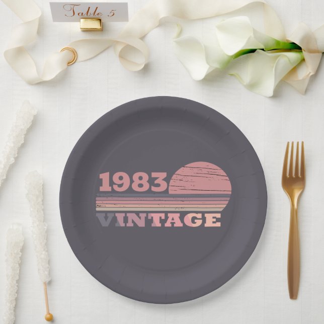 Personalized vintage 40th birthday party paper plate (Wedding)