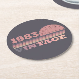 Personalized vintage 40th birthday party round paper coaster