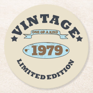 Personalized vintage 45th birthday gift round paper coaster