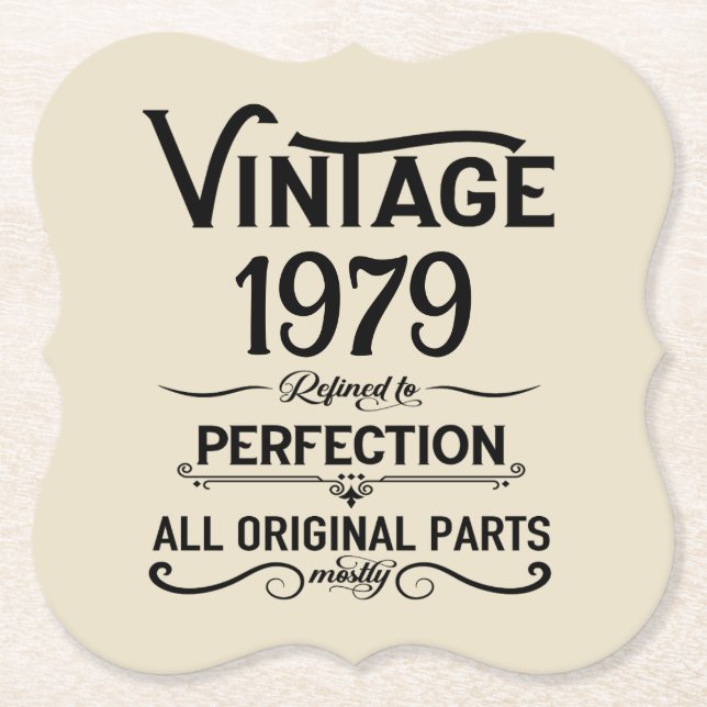 Personalized vintage 45th birthday gifts black paper coaster (Front)