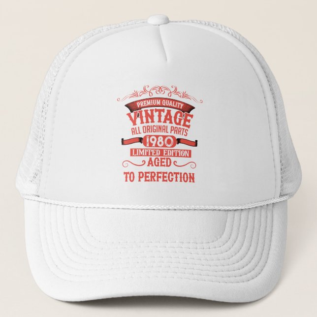Personalized vintage 45th birthday gifts red trucker hat (Front)