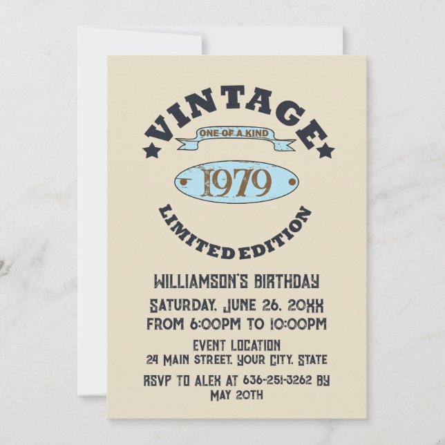Personalized vintage 45th birthday party invitation (Front)