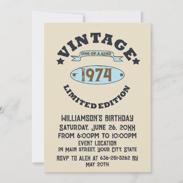 Personalized vintage 50th birthday party invitation (Front)