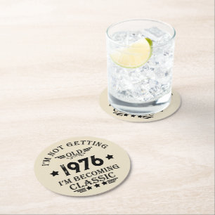 Personalized vintage 50th birthday party round paper coaster