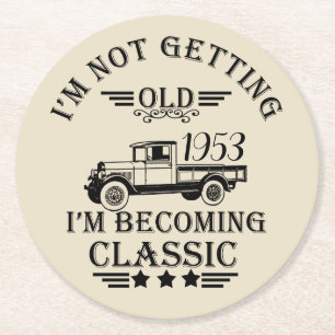 personalized vintage 50th birthday party round paper coaster