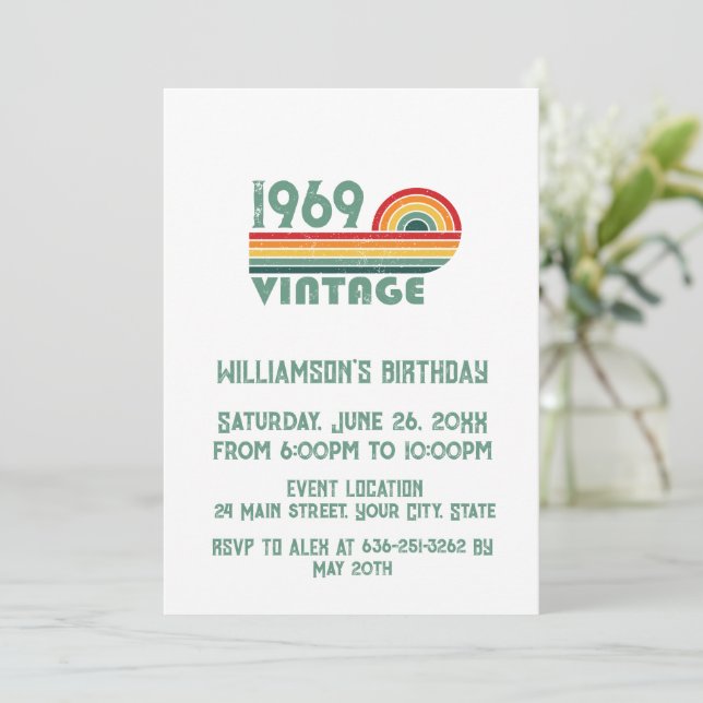 Personalized vintage 55th birthday gifts invitation (Standing Front)