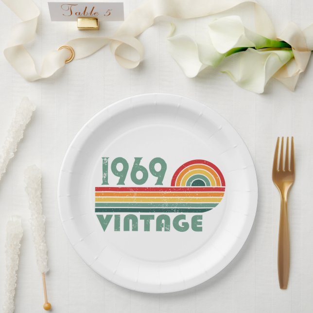 Personalized vintage 55th birthday party paper plate (Wedding)