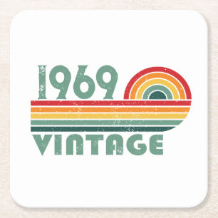 Personalized vintage 55th birthday party square paper coaster