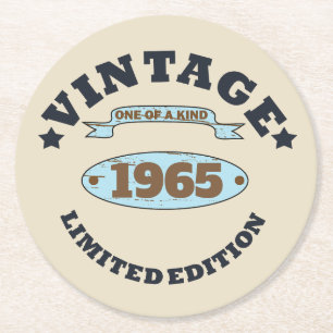 Personalized vintage 60th birthday gifts round paper coaster