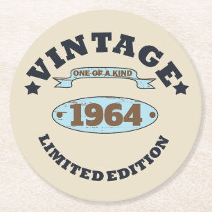 Personalized vintage 60th birthday gifts round paper coaster
