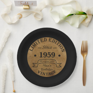 Personalized vintage 65 birthday gift paper plate