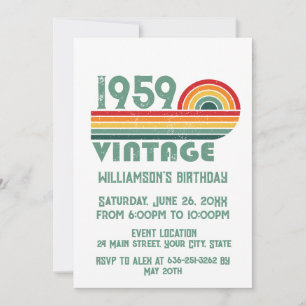 Personalized vintage 65th birthday cocktail party invitation