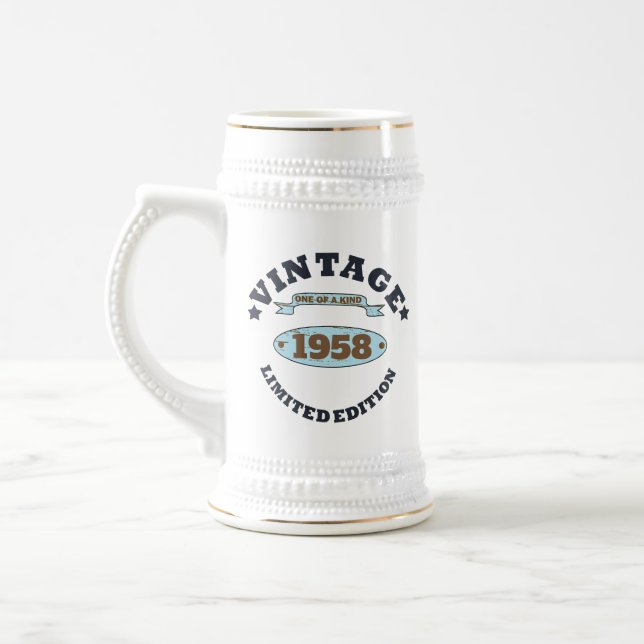 Personalized vintage 65th birthday gift beer stein (Left)