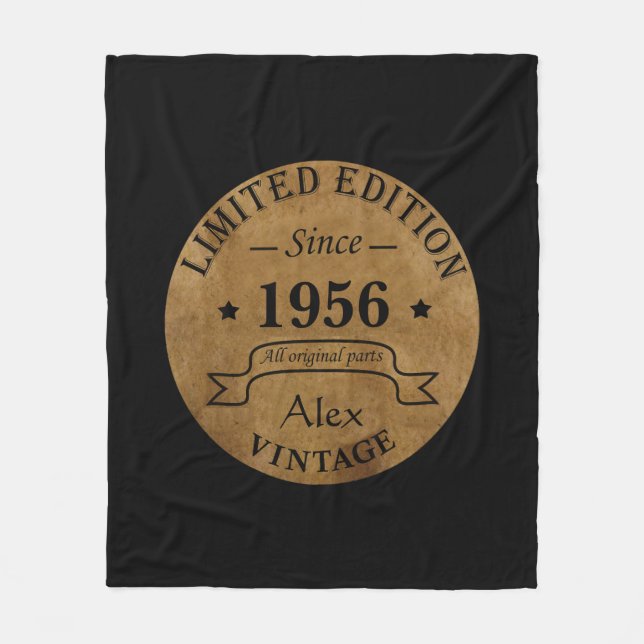 Personalized vintage 65th birthday gift fleece blanket (Front)