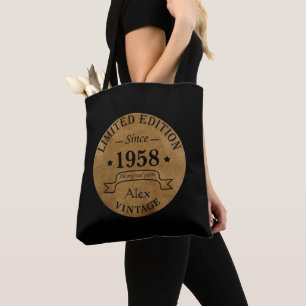 Personalized vintage 65th birthday gift tote bag