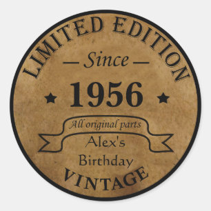 Personalized vintage 65th birthday party classic round sticker
