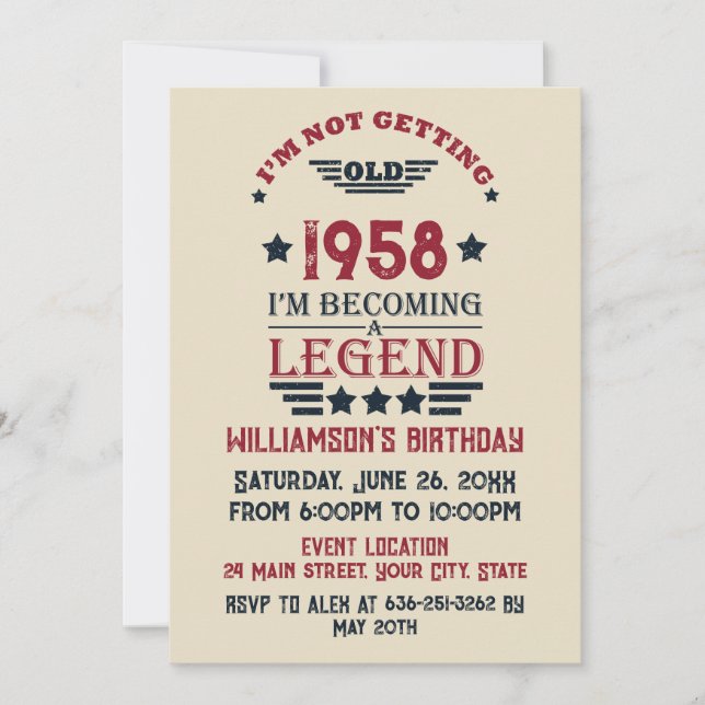 Personalized vintage 65th birthday party invitation (Front)