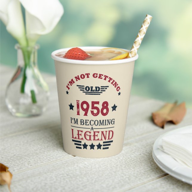 Personalized vintage 65th birthday party paper cups (Insitu)
