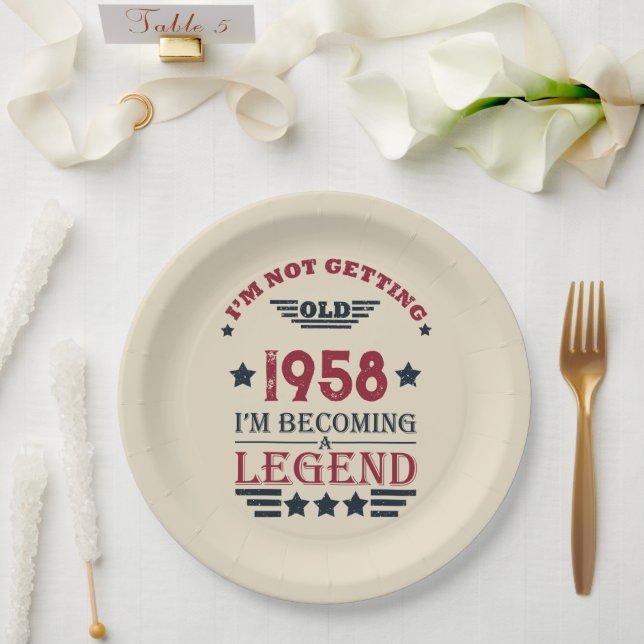 Personalized vintage 65th birthday party paper plate (Wedding)