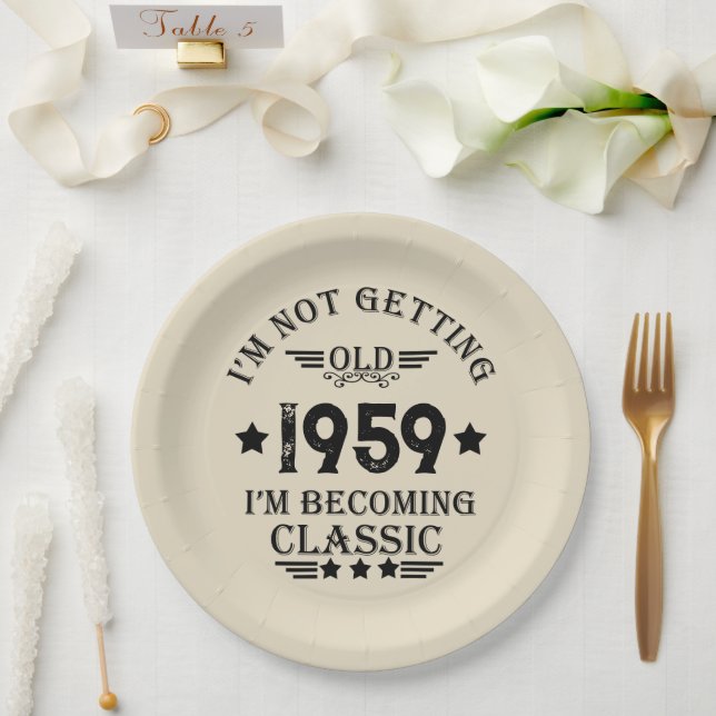 Personalized vintage 65th birthday party paper plate (Wedding)