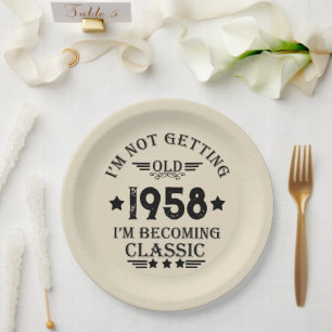 Personalized vintage 65th birthday party paper plate