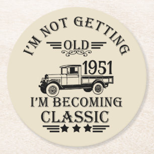 Personalized vintage 65th birthday party round paper coaster