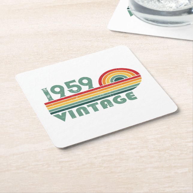 Personalized vintage 65th birthday party square paper coaster (Angled)