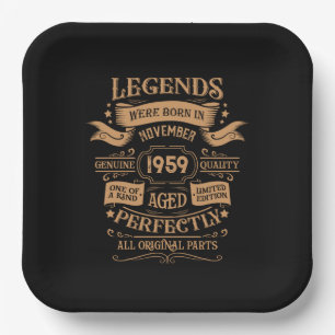 Personalized vintage 65th birthday whiskey label paper plate