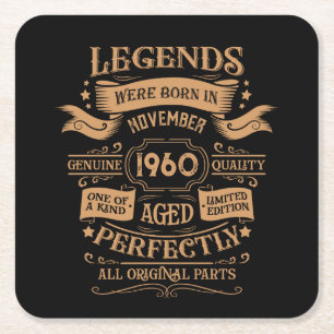 Personalized vintage 65th birthday whiskey label square paper coaster