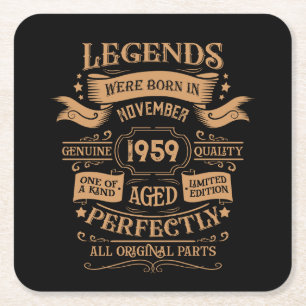 Personalized vintage 65th birthday whiskey label square paper coaster