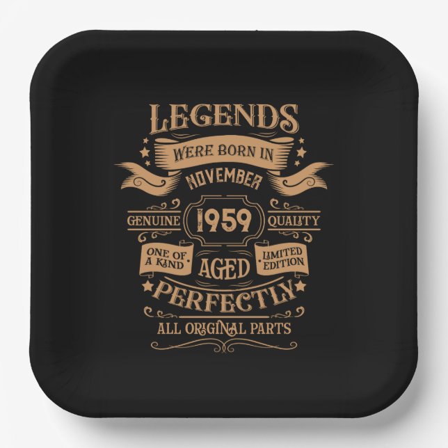 Personalized vintage 65th birthday whiskey party paper plate (Front)
