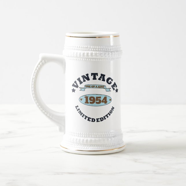 Personalized vintage 70th birthday beer stein (Left)