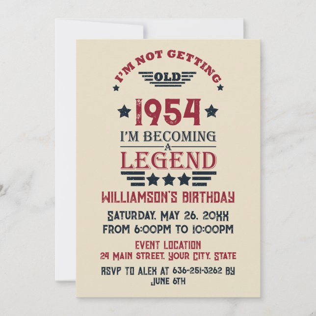Personalized vintage 70th birthday gifts invitation (Front)