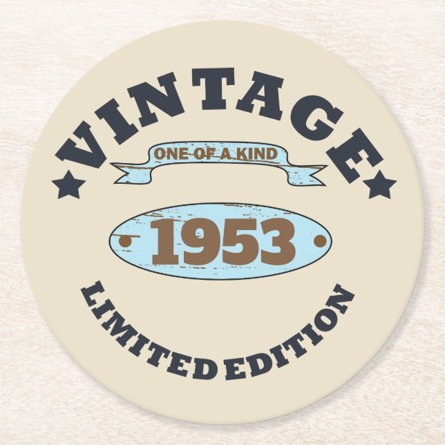 Personalized vintage 70th birthday round paper coaster (Front)