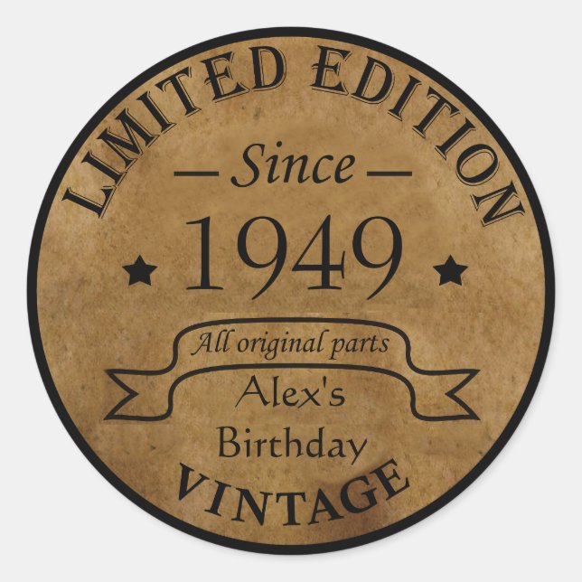 personalized vintage 75th birthday gifts classic round sticker (Front)