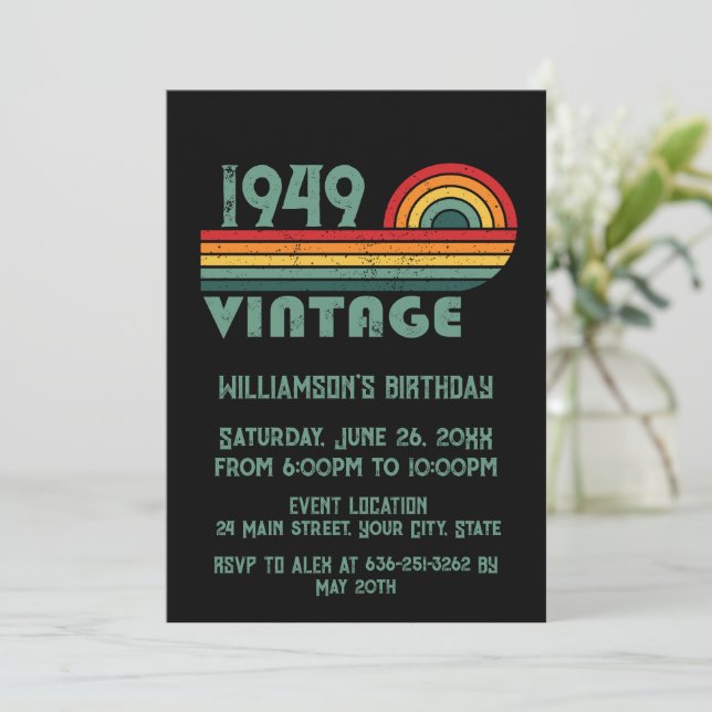 Personalized vintage 75th birthday gifts invitation (Standing Front)
