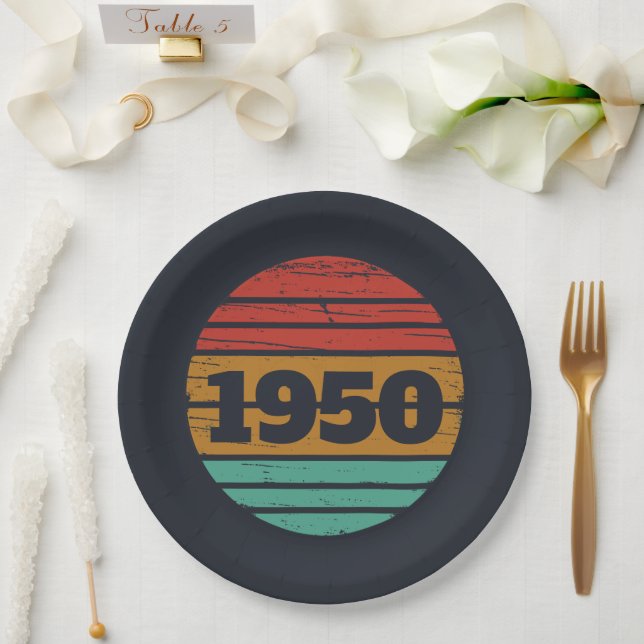 Personalized vintage 75th birthday paper plate (Wedding)