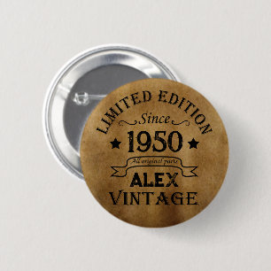 Personalized vintage 75th birthday party 2 inch round button