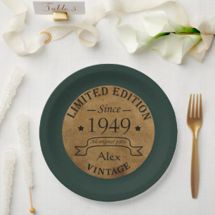 Personalized vintage 75th birthday party paper plate