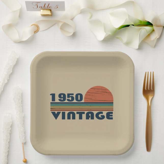 Personalized vintage 75th birthday party paper plate (Wedding)