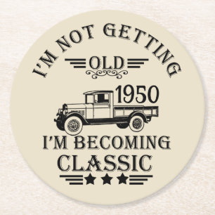 Personalized vintage 75th birthday party round paper coaster