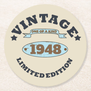 Personalized vintage 75th birthday party round paper coaster