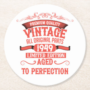 Personalized vintage 75th birthday party round paper coaster
