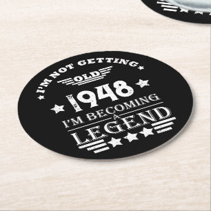 Personalized vintage 75th birthday round paper coaster