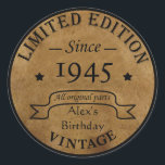 Personalized vintage 80th birthday classic round sticker<br><div class="desc">You can add some originality with this limited edition, premium quality, and original, classy, retro, and vintage-looking birthday graphic design with a cool typography font. This is a great gift idea for men, women, husbands, wives, girlfriends, and boyfriends who will love this one-of-a-kind piece of art. The best unique and...</div>
