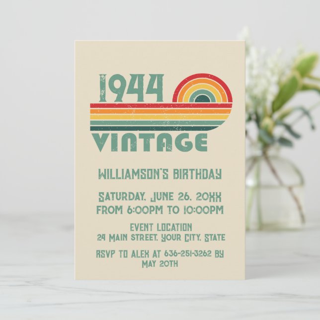 Personalized vintage 80th birthday gifts invitation (Standing Front)
